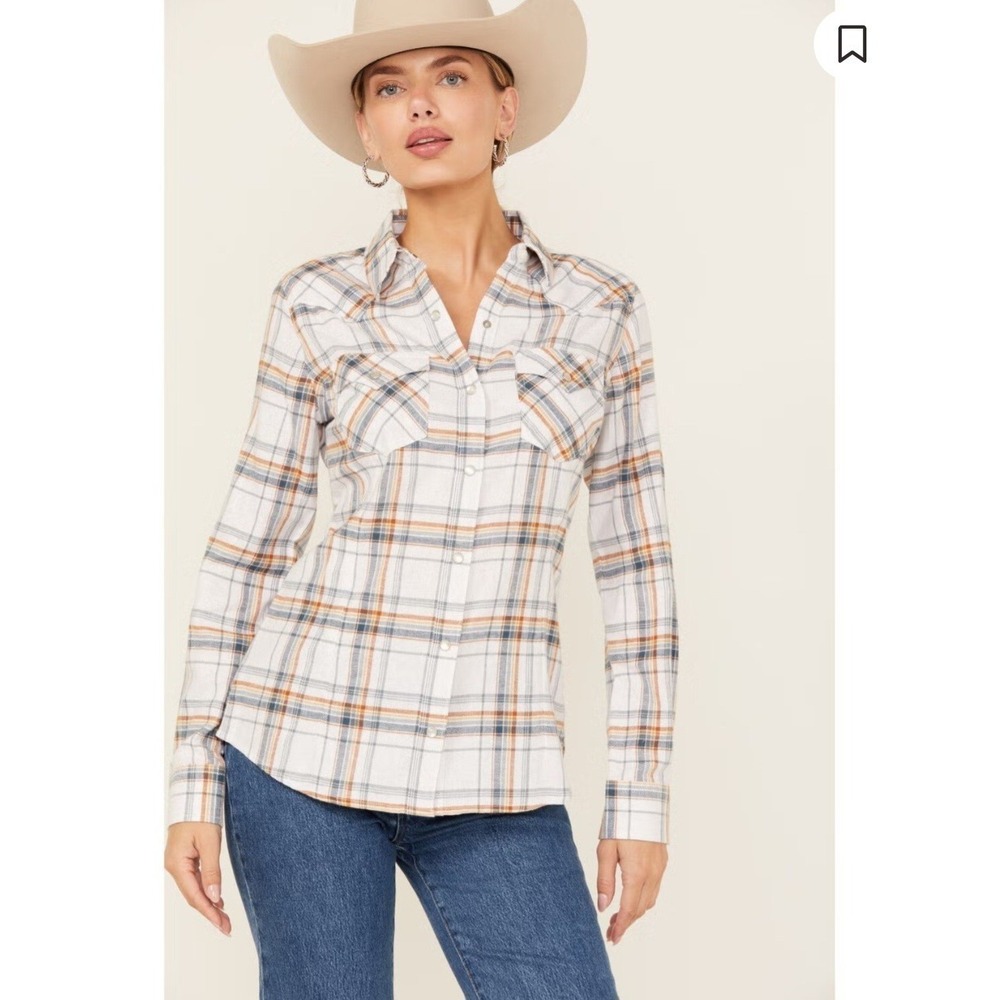 Wrangler Retro Plaid Western Snap Shirt Long Women's Fitted Slim Size Small